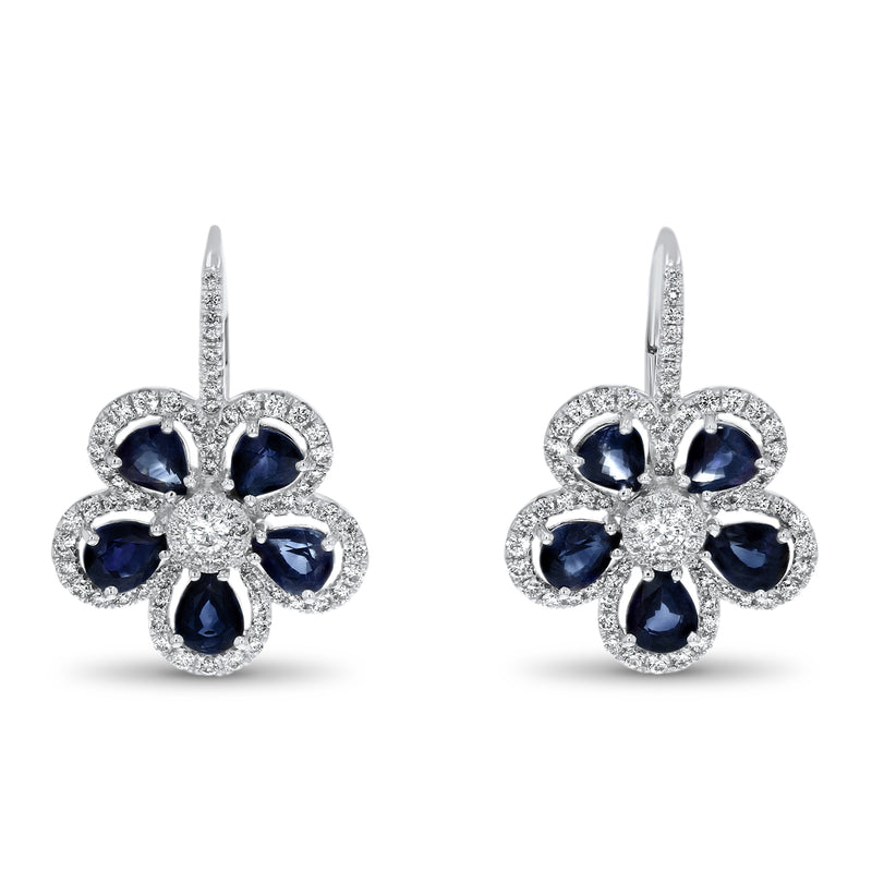 Diamond And Sapphire Pave` Floral Earrings (E2300)