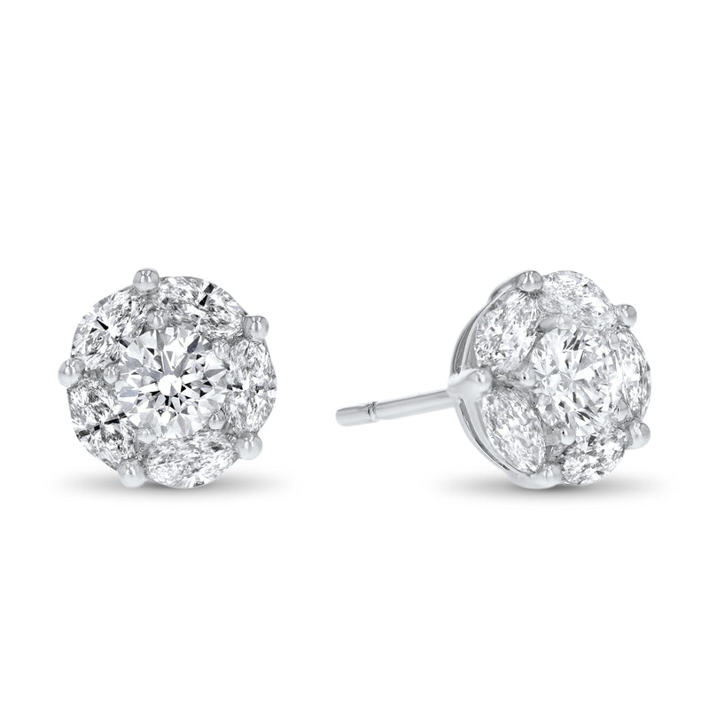 Marquise Diamond Cluster Stud Earrings (E3964)