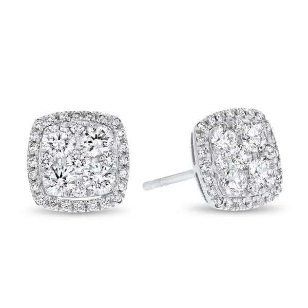 Square Shaped Diamond Cluster Stud Earrings (E3969)