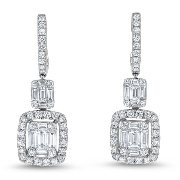 Baguette Shaped Diamond Dangle Earrings (E4056)