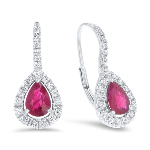 Pear Shaped Ruby And Diamond Dangle Earrings (E4061)