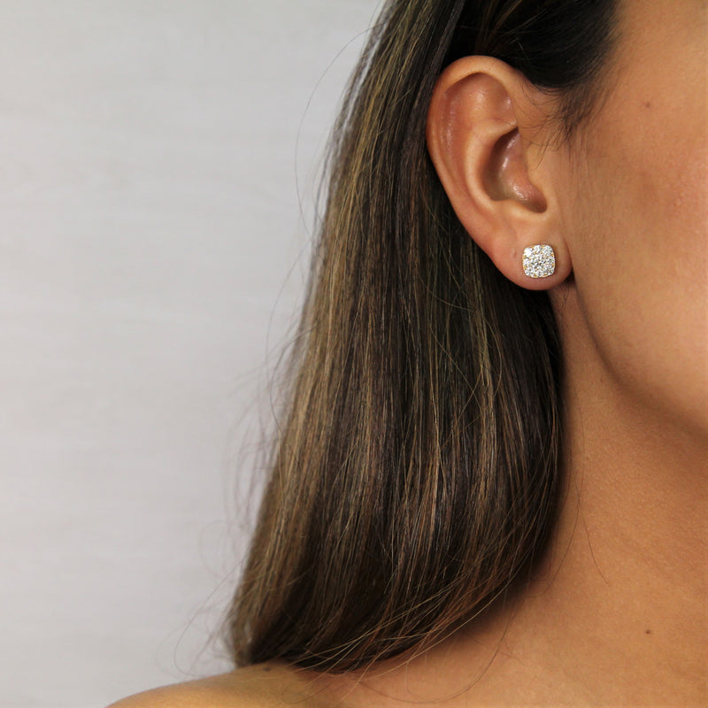 Cushion Shape Diamond Cluster Stud Earrings - R&R Jewelers 