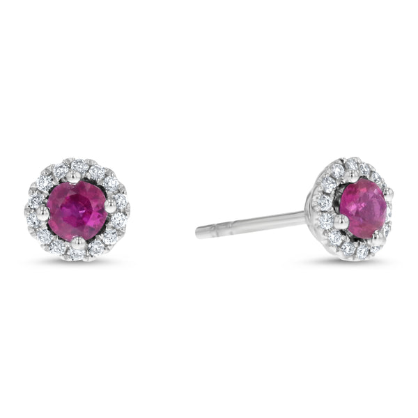 Round Ruby And Diamond Stud Earrings (E4094)