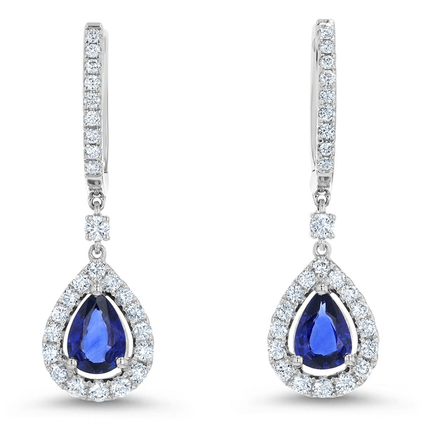 Diamond And Pear Shaped Sapphires Drop Earrings (E4158)
