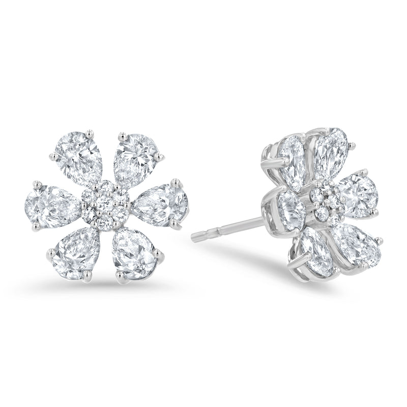 Floral Pave` Diamond Cluster Stud Earrings (E4162)