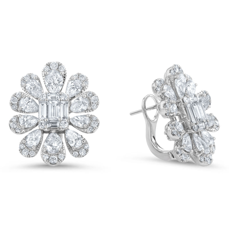 Floral Pave` Diamond Halo Hoop Earrings (E4197)