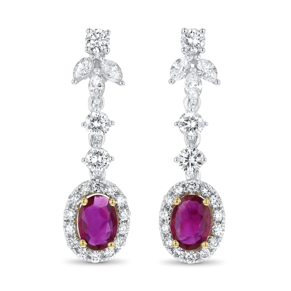 Oval Ruby And Diamond Floral Drop Earrings (E4216)