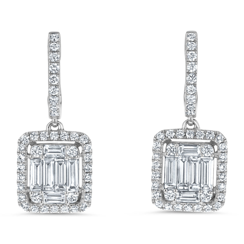 Baguette Diamond Halo Dangle Earrings (E4228)