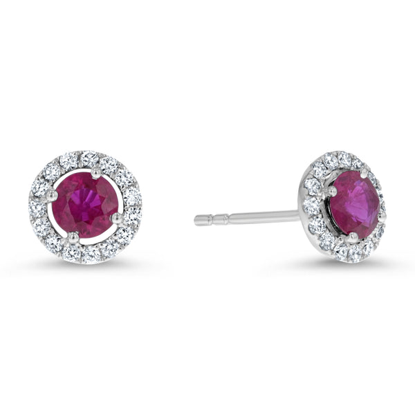 Round Ruby And Diamond Stud Earrings (E4239)