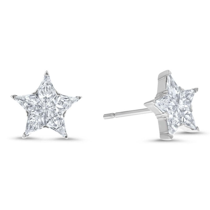 Star Shaped Diamond Halo Cluster Stud Earrings (E4265)