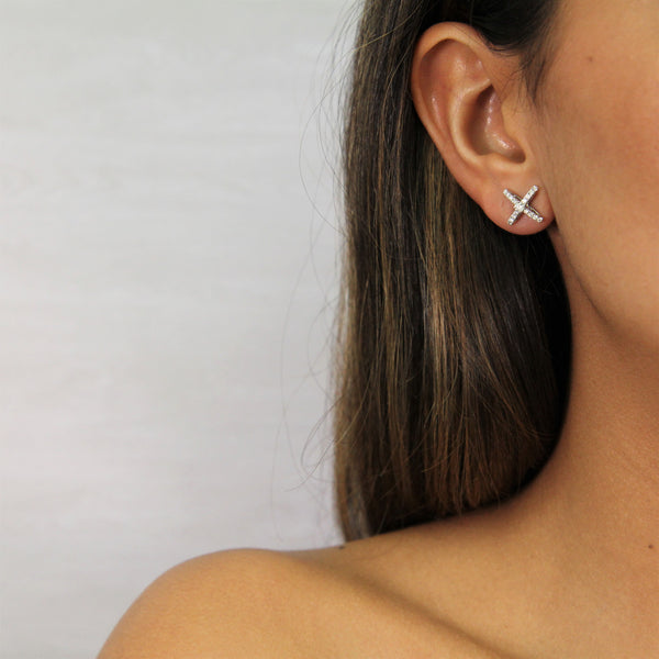 Diamond X Stud Earrings - R&R Jewelers 