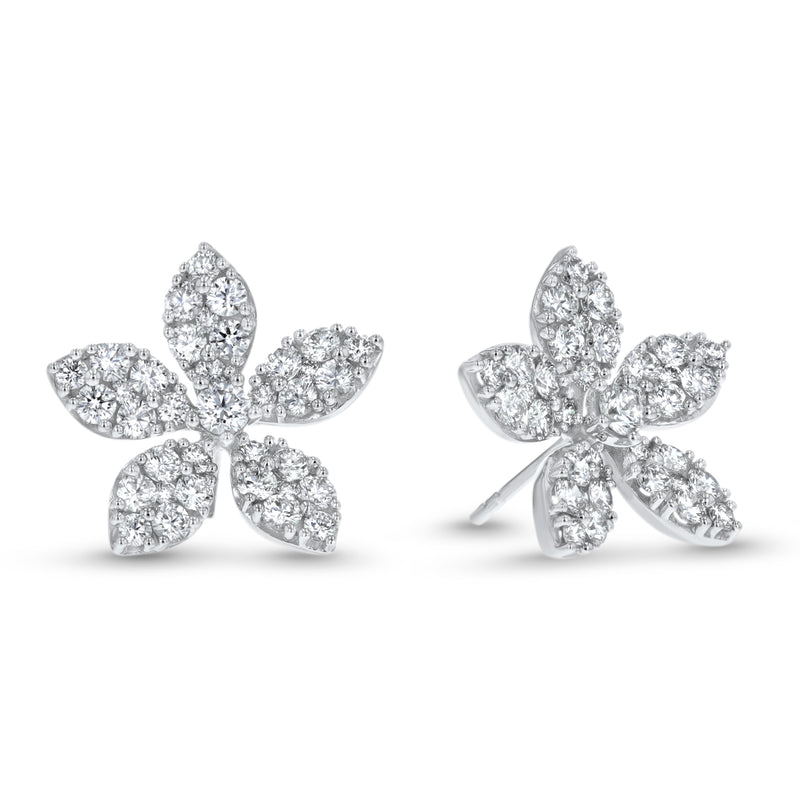 Floral Pave` Diamond Cluster Stud Earrings (E4306)