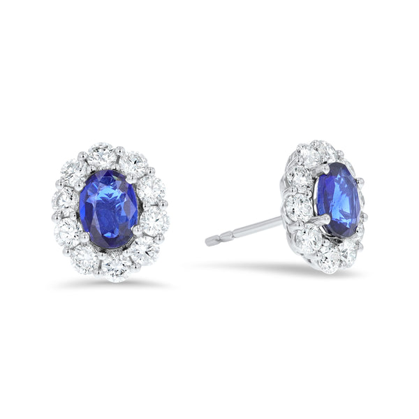 Oval Sapphire And Diamond Floral Stud Earrings (E4310)