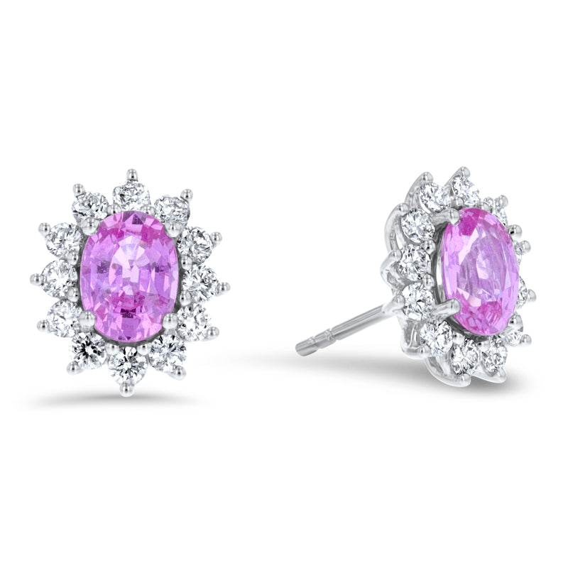 Pink Sapphire And Diamond Floral Stud Earrings (E4314)