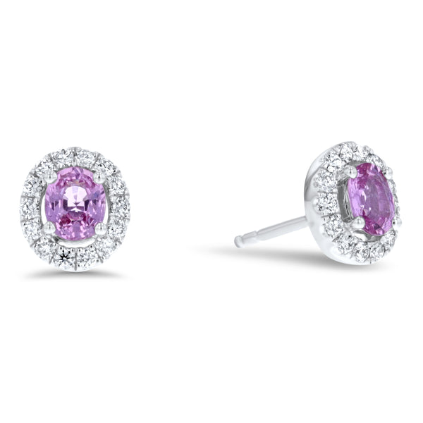 Oval Pink Sapphire And Diamond Stud Earrings (E4315)