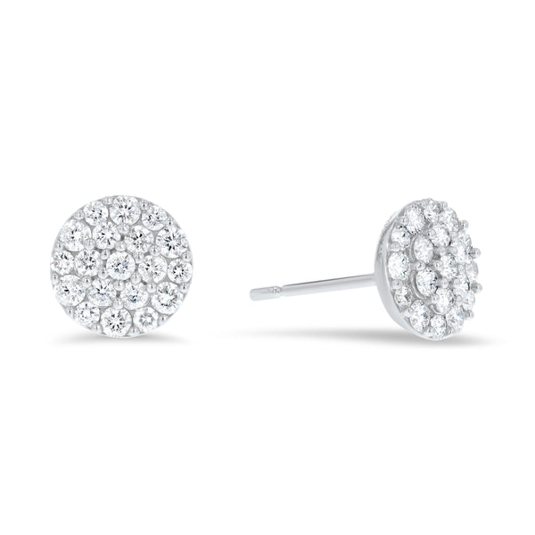 Diamond Pave` Disc Stud Earrings (E4330)