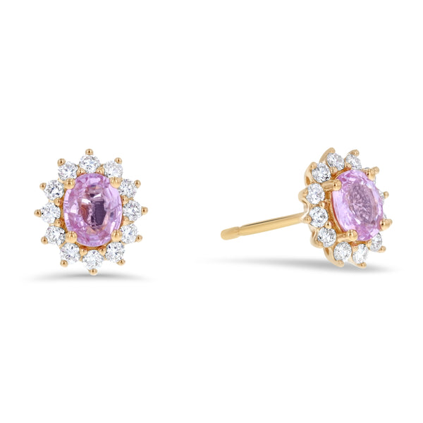 Oval Pink Sapphire And Diamond Stud Earrings (E4336)