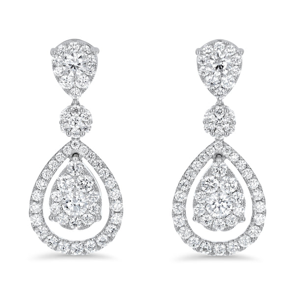 Pear Shaped Diamond Cluster Drop Earrings (E4365)