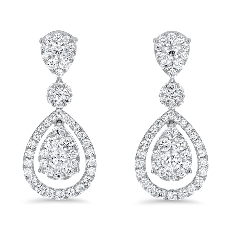 Pear Shaped Diamond Cluster Drop Earrings (E4365)