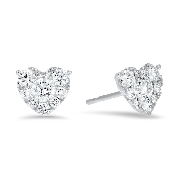 Heart Shape Diamond Cluster Stud Earrings (E4368)