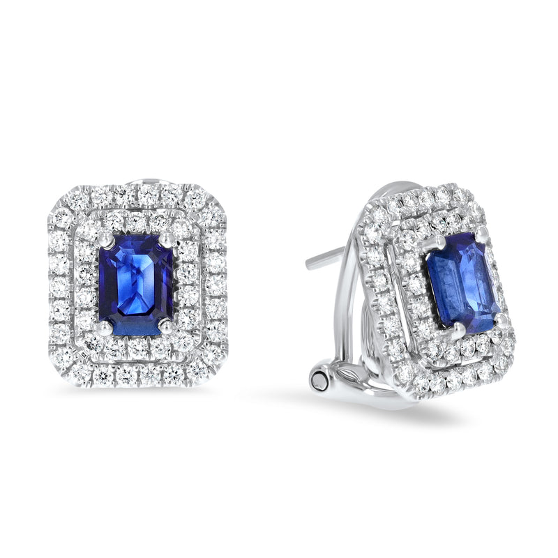 Emerald Cut Sapphire And Diamond Earrings (E4375)