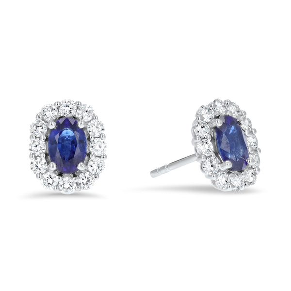 Oval Sapphire And Diamond Stud Earrings (E4378)