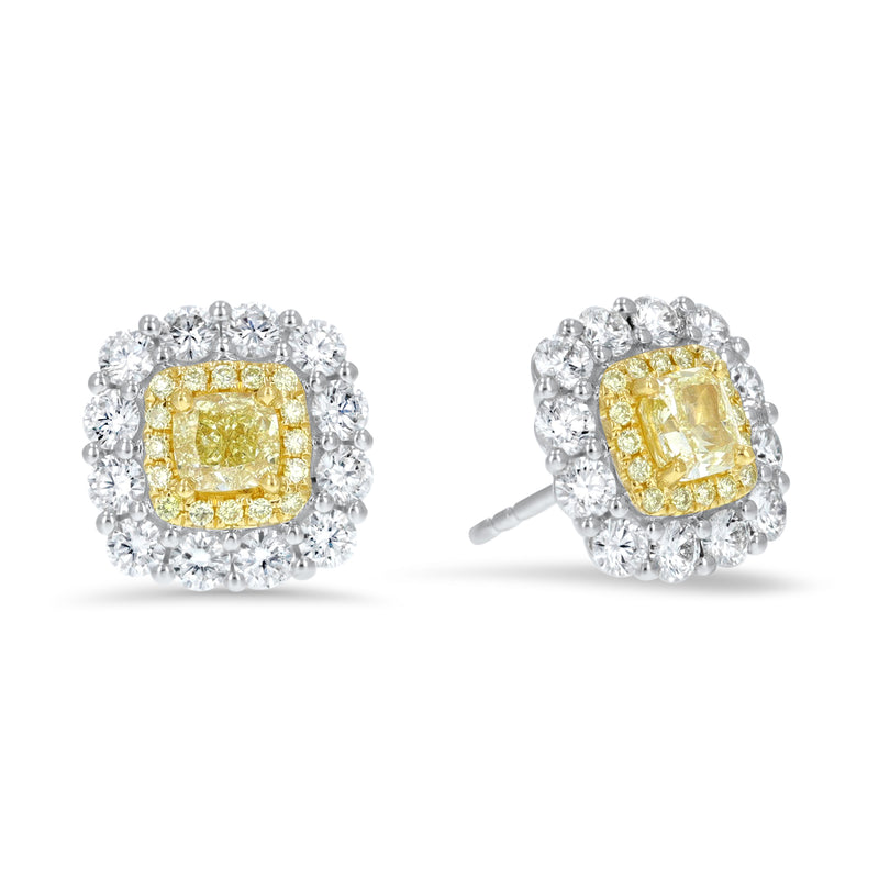 Princess Cut Fancy Yellow Diamond Cluster Stud Earrings (E4379)