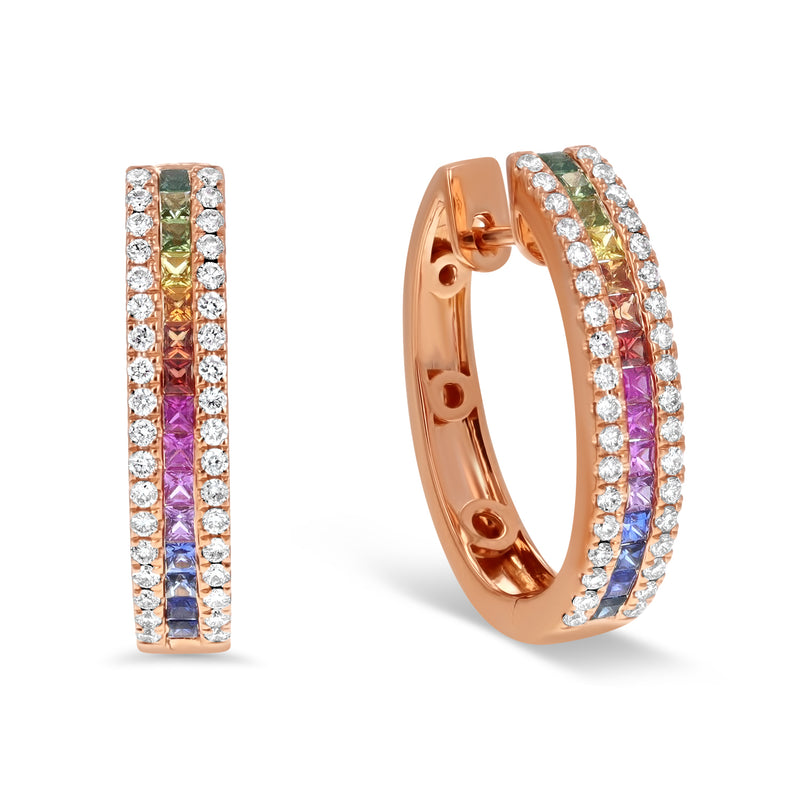 Diamond And Sapphires Hoop Earrings (E4382)