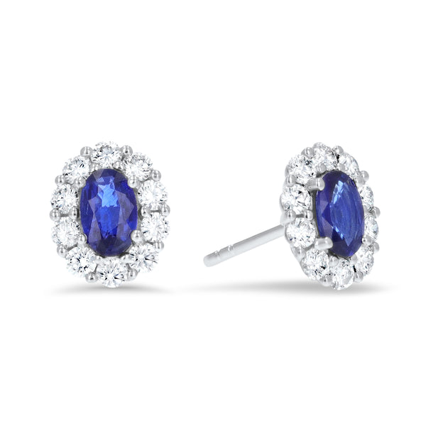 Oval Sapphire And Diamond Floral Stud Earrings (E4383)