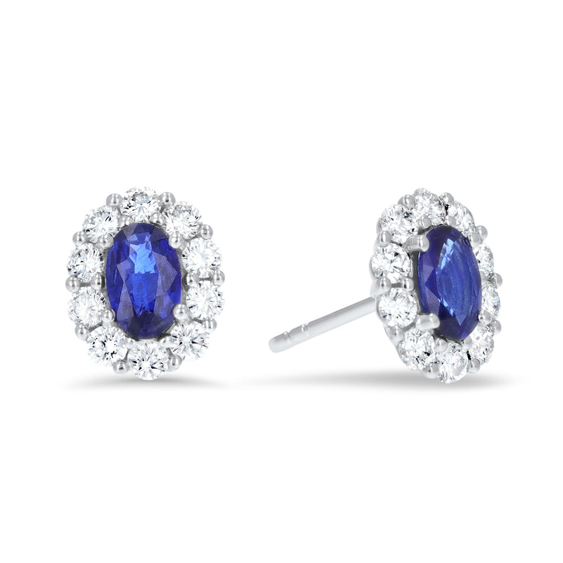 Oval Sapphire And Diamond Floral Stud Earrings (E4383)