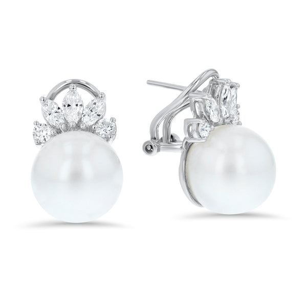 South Sea Pearl & Marquise Shaped Diamond Earrings (E4409)