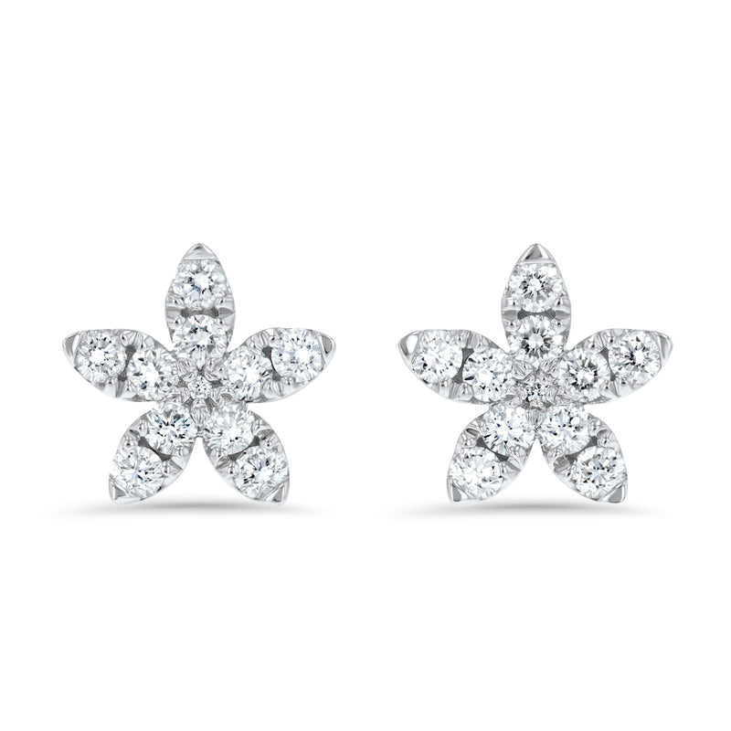 Floral Diamond Pave` Stud Earrings (E4410)