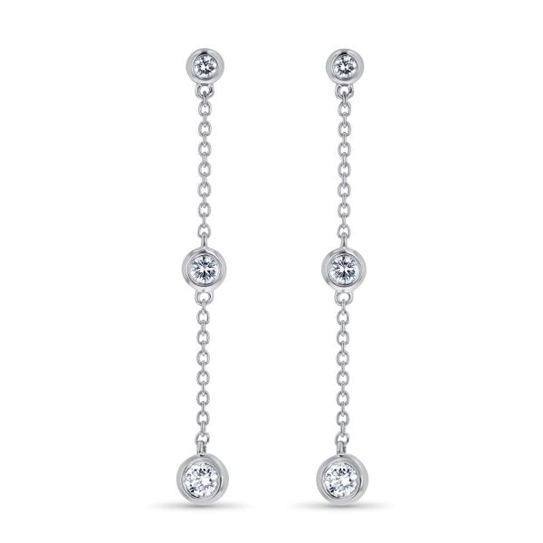 Three Stone Graduating Diamond Bezel Drop Earrings (E4413)