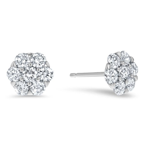 Floral Diamond Cluster Stud Earrings (E4434)
