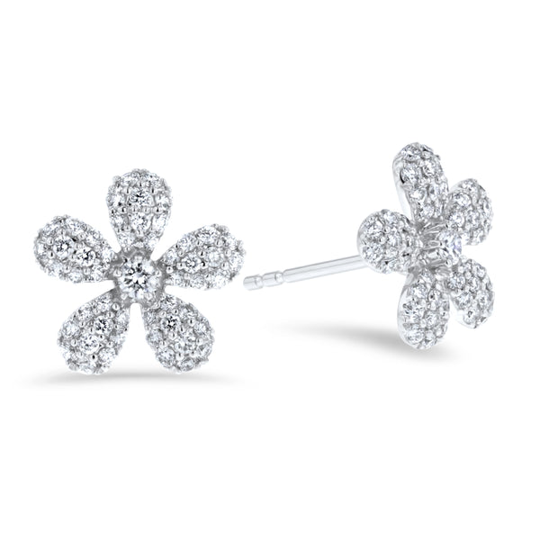 Diamond Pave` Floral Stud Earrings (E4437)