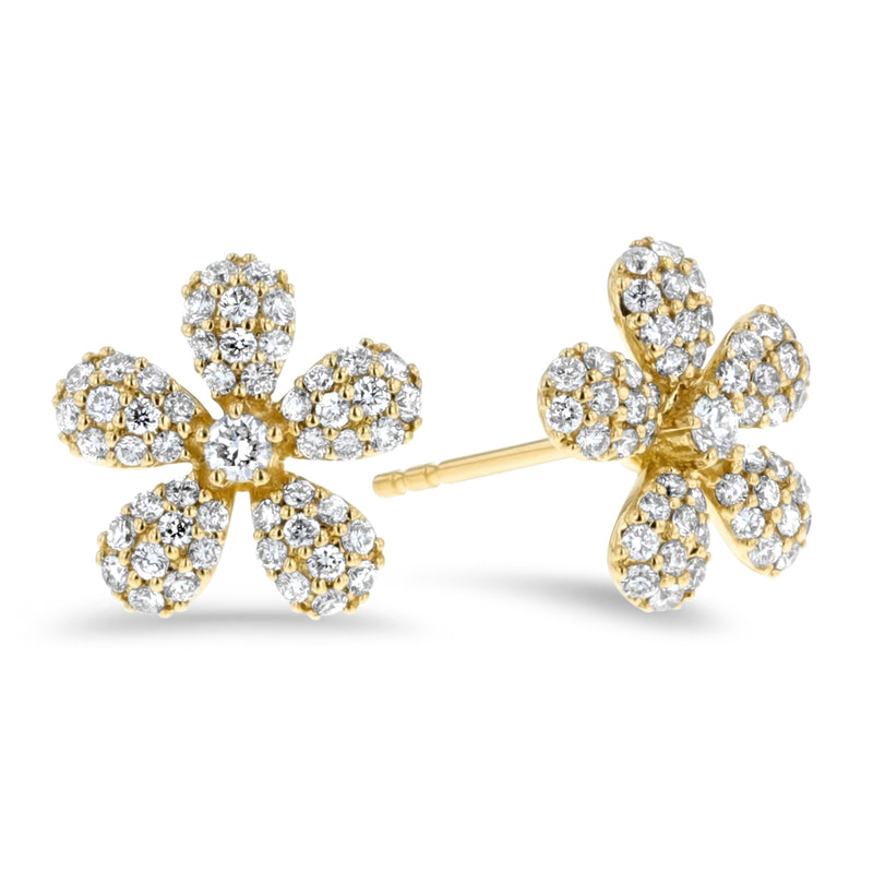 Diamond Pave` Floral Stud Earrings (E4438)