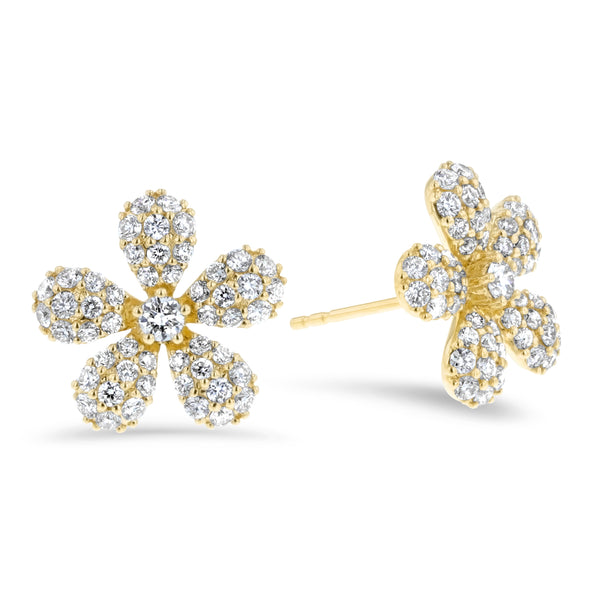 Diamond Pave` Floral Stud Earrings (E4439)