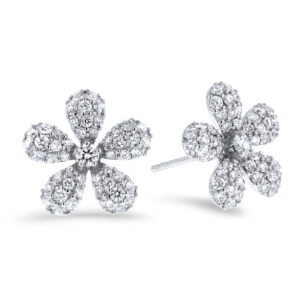 Diamond Pave` Floral Stud Earrings (E4440)
