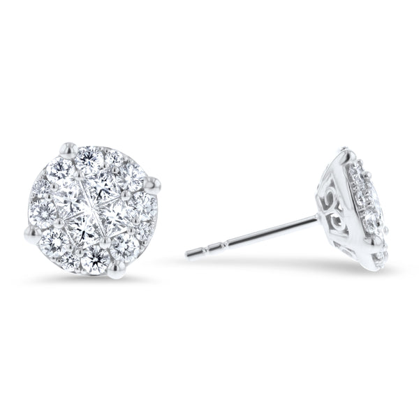 Round Shaped Diamond Cluster Stud Earrings (E4464)