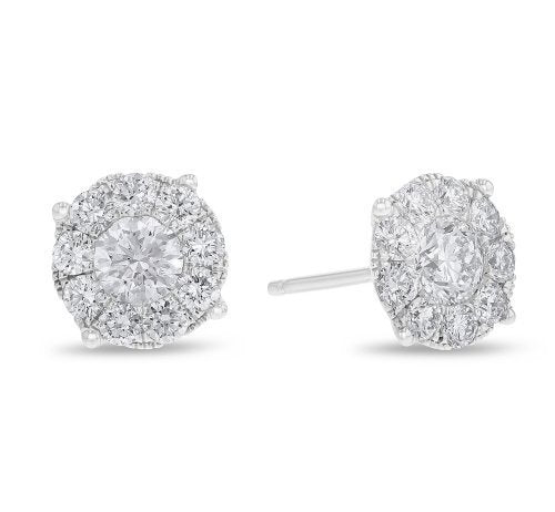 Round Shaped Diamond Cluster Circle Stud Earrings (E4506)