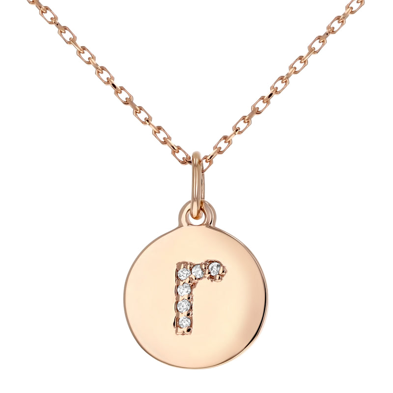 Lowercase Initial Disc Pendant in 14K Gold - With Diamonds - R&R Jewelers 