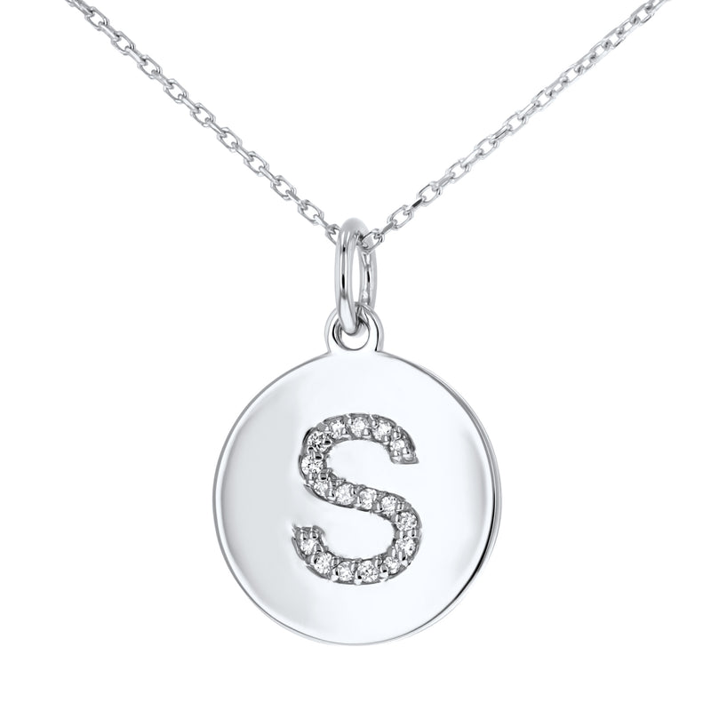 Uppercase Initial Disc Pendant in 14K Gold - With Diamonds - R&R Jewelers 