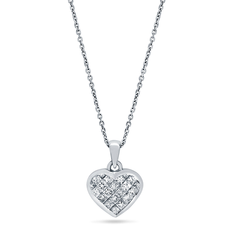 Channel Set Princess Cut Diamond Heart Pendant (P0219) – R&R Jewelers