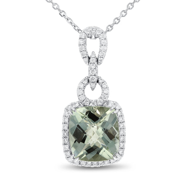 Green Garnet And Diamond Halo Drop Pendant (P1124)