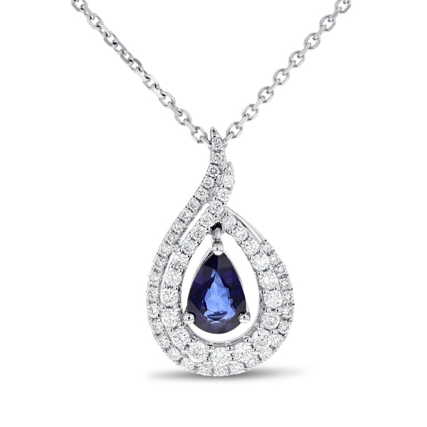 Pear Shaped Sapphire And Diamond Tear Drop Pendant (P1257)