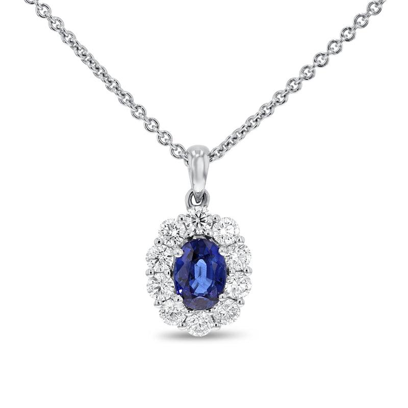 Oval Sapphire And Diamond Floral Pendant (P1259)