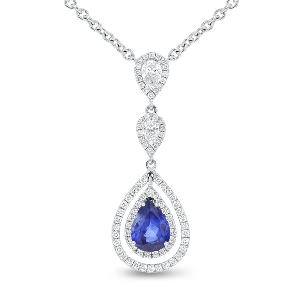 Pear Shaped Sapphire And Diamond Tear Drop Pendant (P1266)