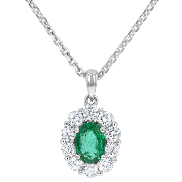 Oval Emerald And Diamond Floral Pendant (P1397)