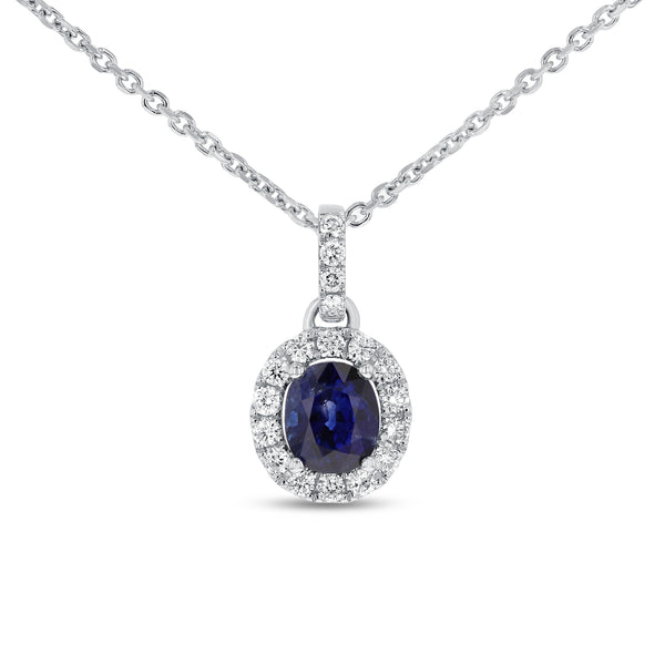 Oval Shaped Sapphire And Diamond Drop Pendant (P1399)