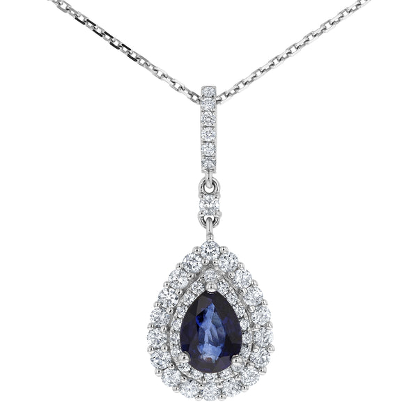 Pear Shaped Sapphire And Diamond Tear Drop Pendant (P1465)